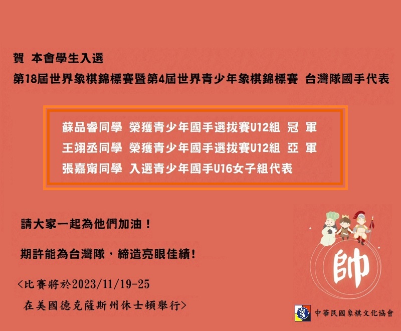 恭賀本會學生入選世界盃青少年國手